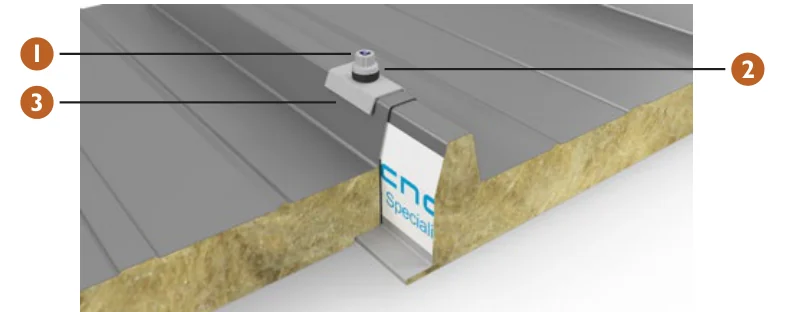 Sistema de fijación a la vista del panel Hipertec Roof Sound